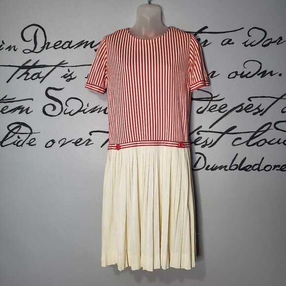 Vintage 1950s Betty Barclay Red & White Striped Drop Waist Day Dress, S - Picture 1 of 8